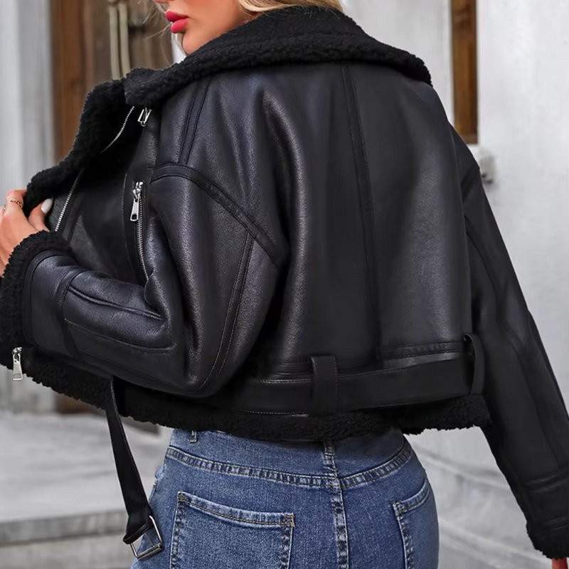 Chaqueta Femenina de Cuero Forrada Analu