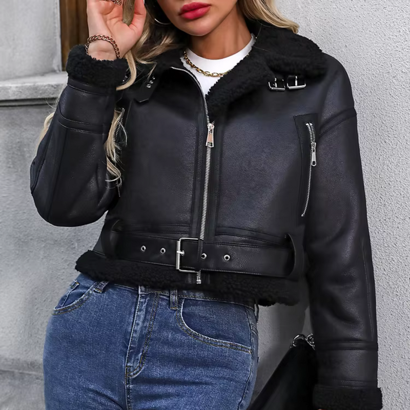 Chaqueta Femenina de Cuero Forrada Analu